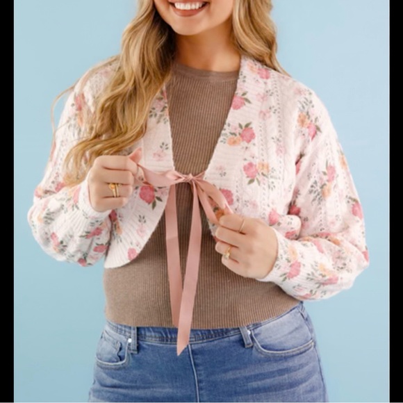 Storia Sweaters - Storia Pink Floral Cardigan Sweater